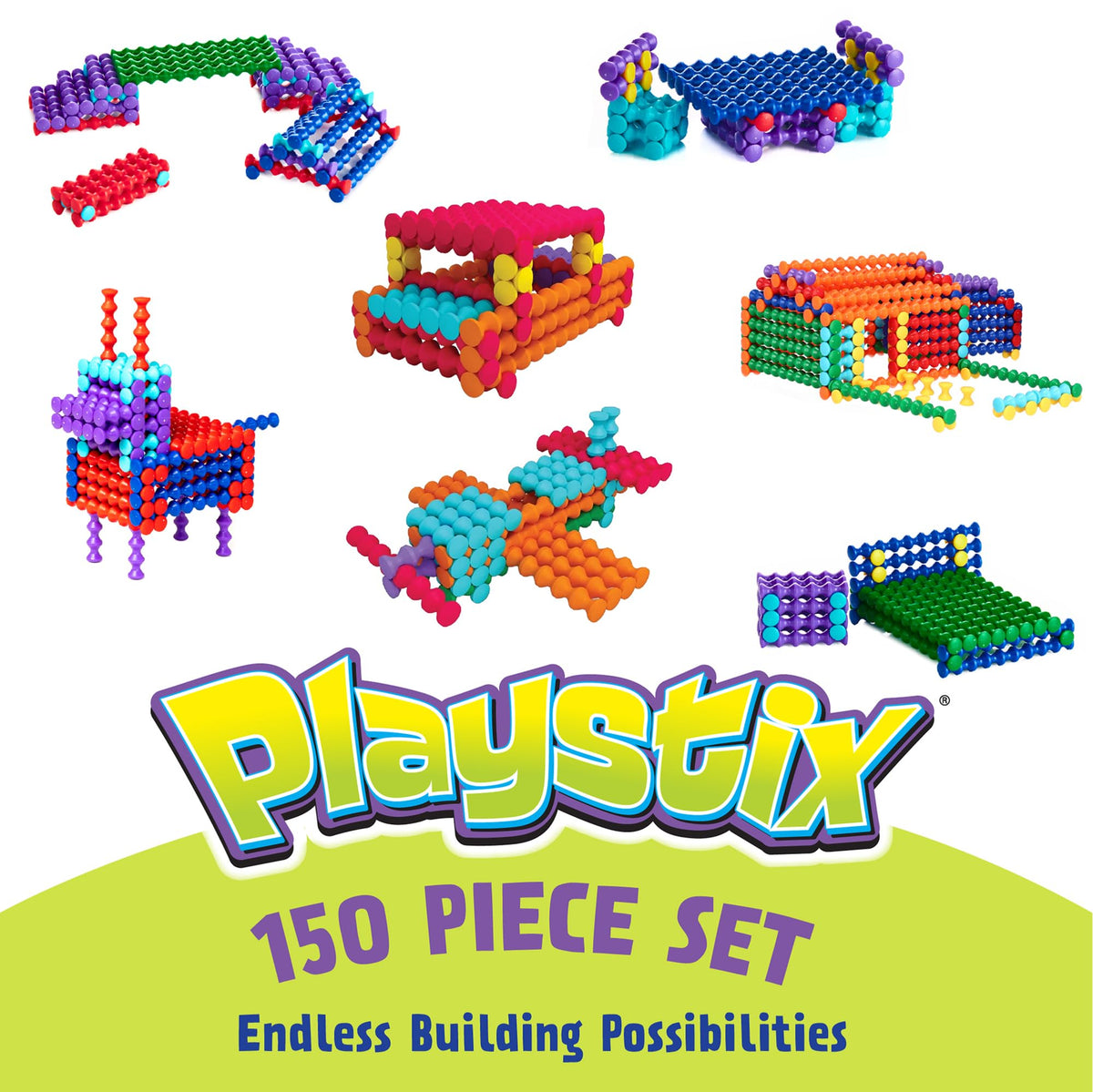 Popular Playthings Playstix interlocking grooves create sturdy, stable constructions.