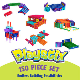 Popular Playthings Playstix interlocking grooves create sturdy, stable constructions.