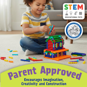 Popular Playthings Playstix kid constructing in a classroom setting encourages collaboration.