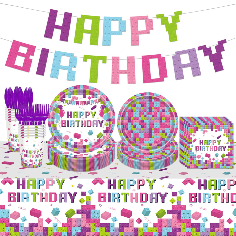 Poqirzan building blocks banner for a vibrant birthday setup and easy party prep.
