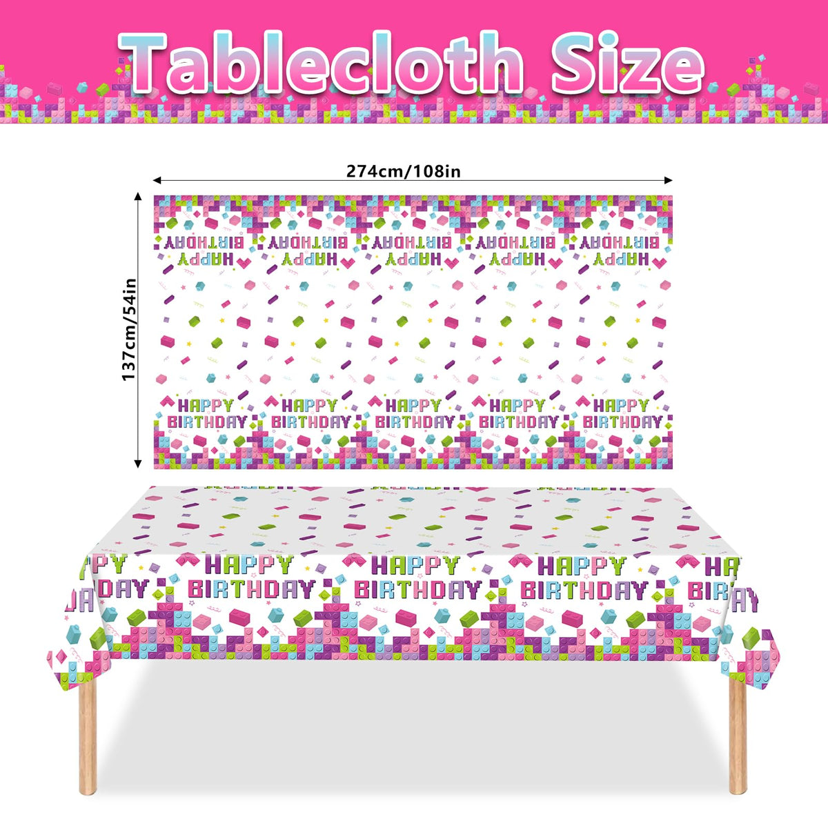 Poqirzan building blocks decor highlights theme with colorful blocks design.