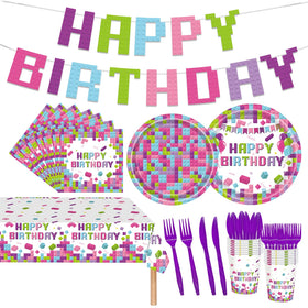Poqirzan building blocks party set serves 16 guests with easy cleanup.