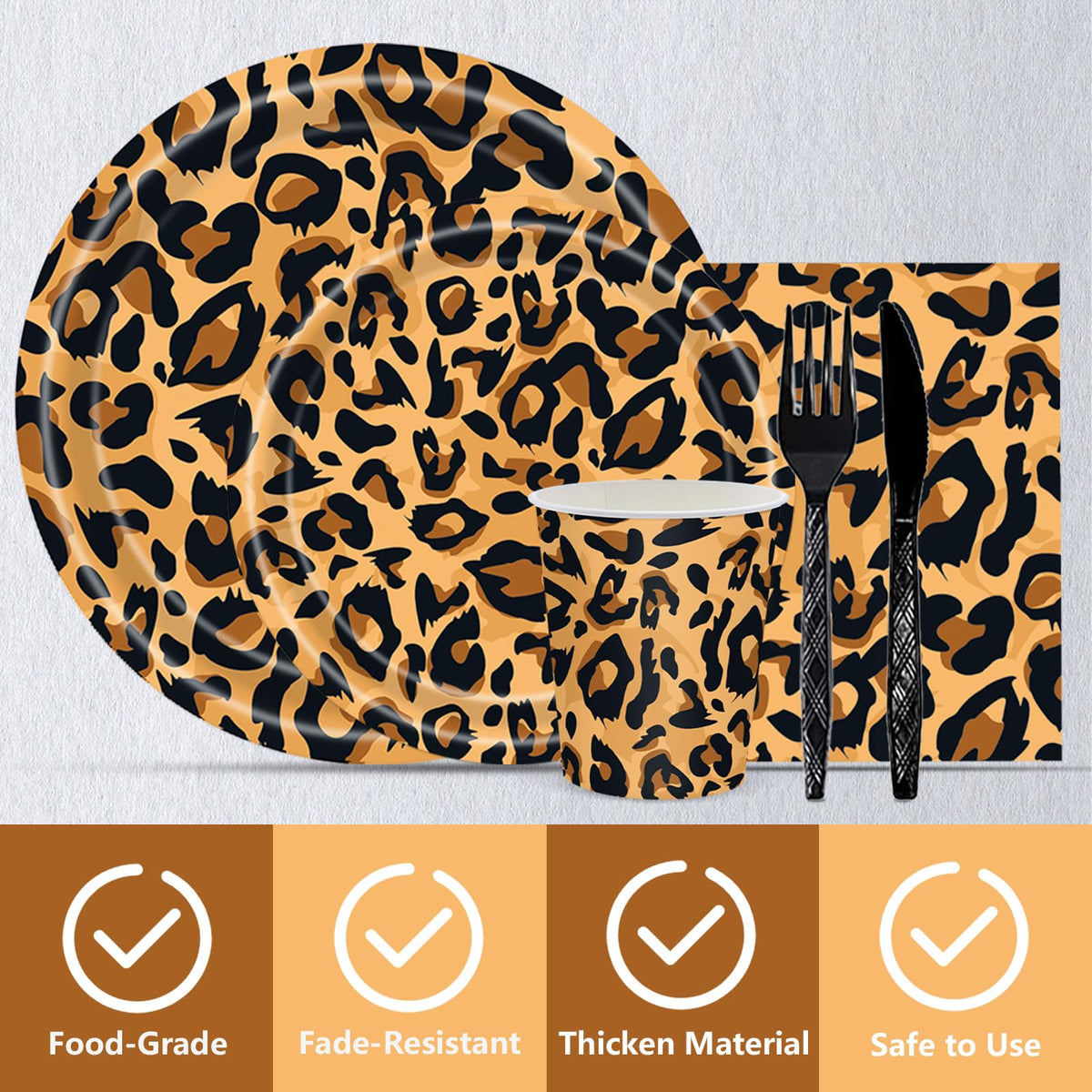 Poqirzan leopard cups offer sturdy, stylish serving for guests.