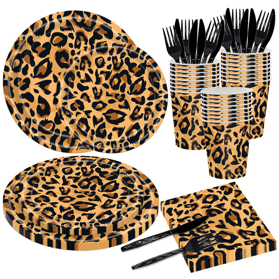 Poqirzan leopard 9-inch plates add bold safari flair for celebrations.
