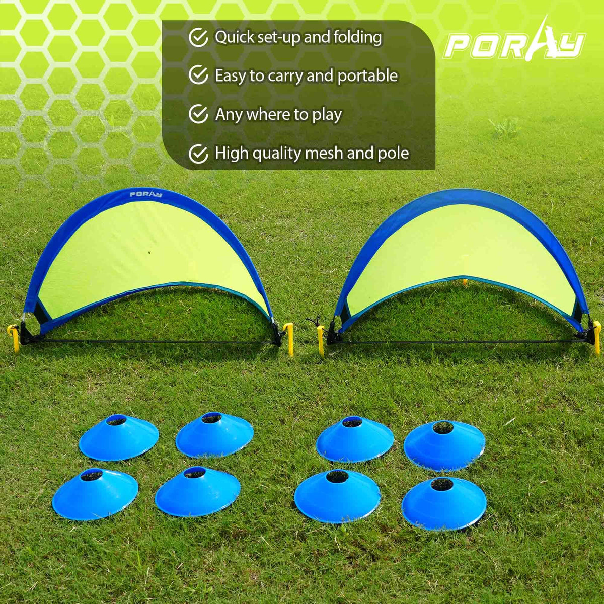 Carrying bag with folded Porayhut goals for easy transport.