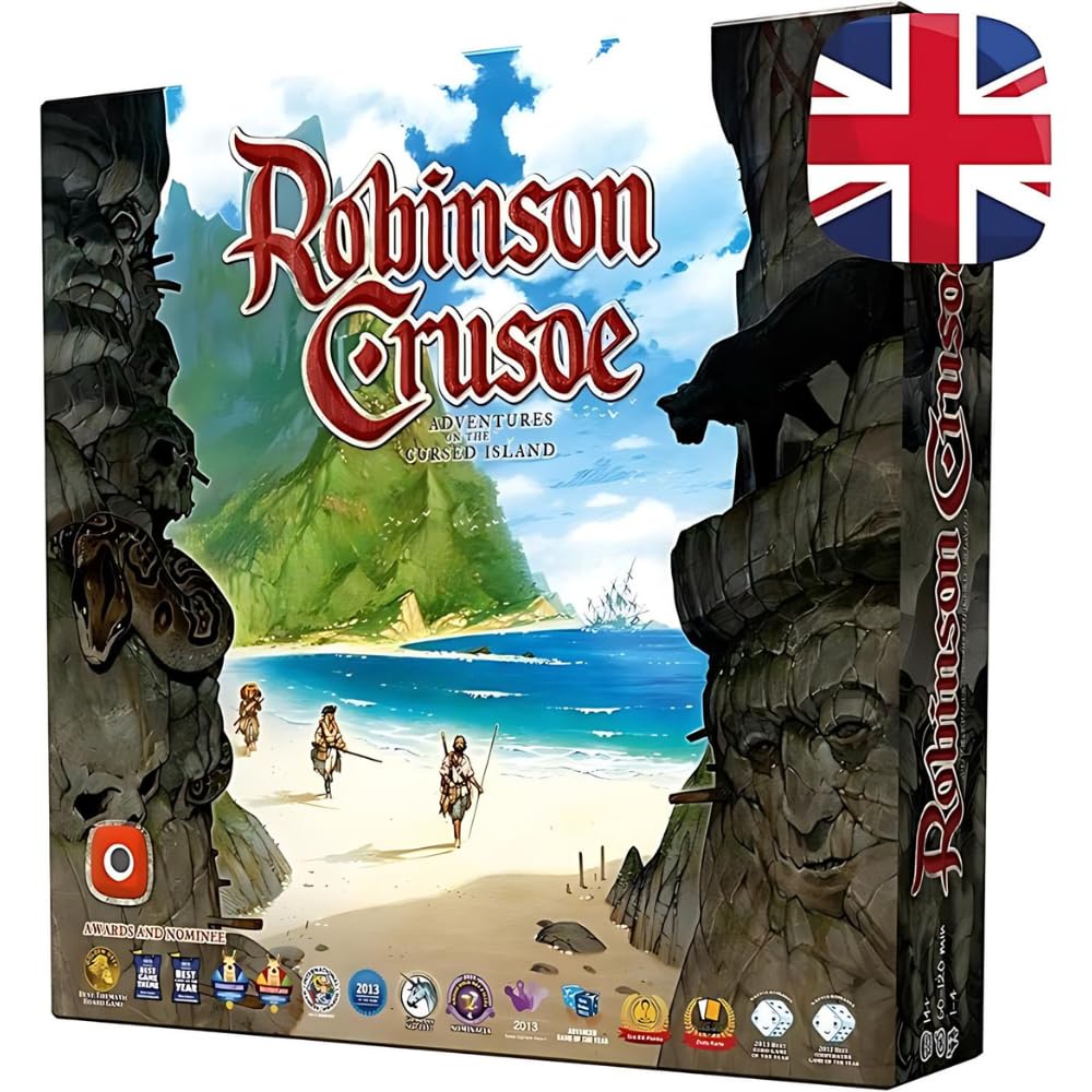 Portal Games Robinson Crusoe: island map and characters for cooperative play.