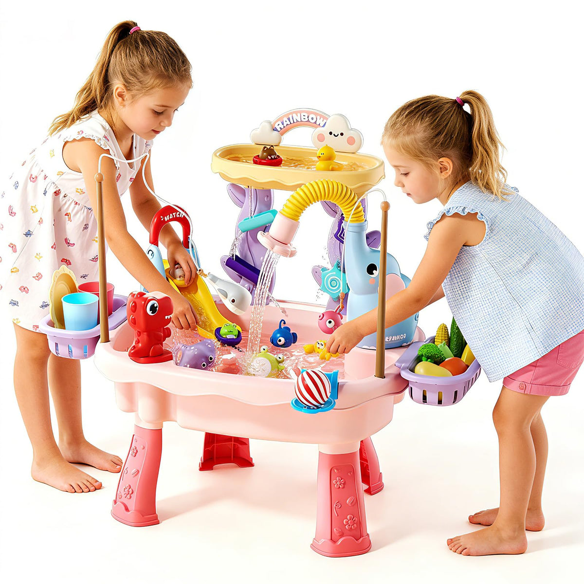 Poruary toddler sand and water table with pink cloud faucet supports hands-on learning and creative play.
