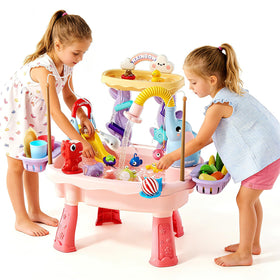 Poruary toddler sand and water table with pink cloud faucet supports hands-on learning and creative play.