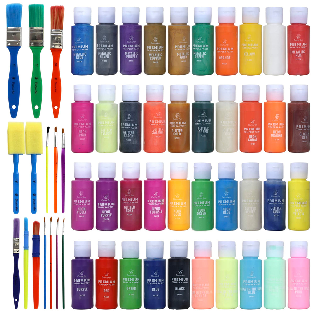 Positive Art tempera brushes included for kid-friendly painting sessions.