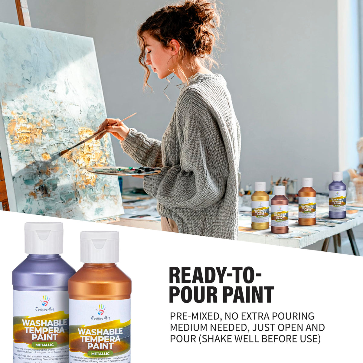 Positive Art pink rose tempera bottle offers playful metallic accents for holidays