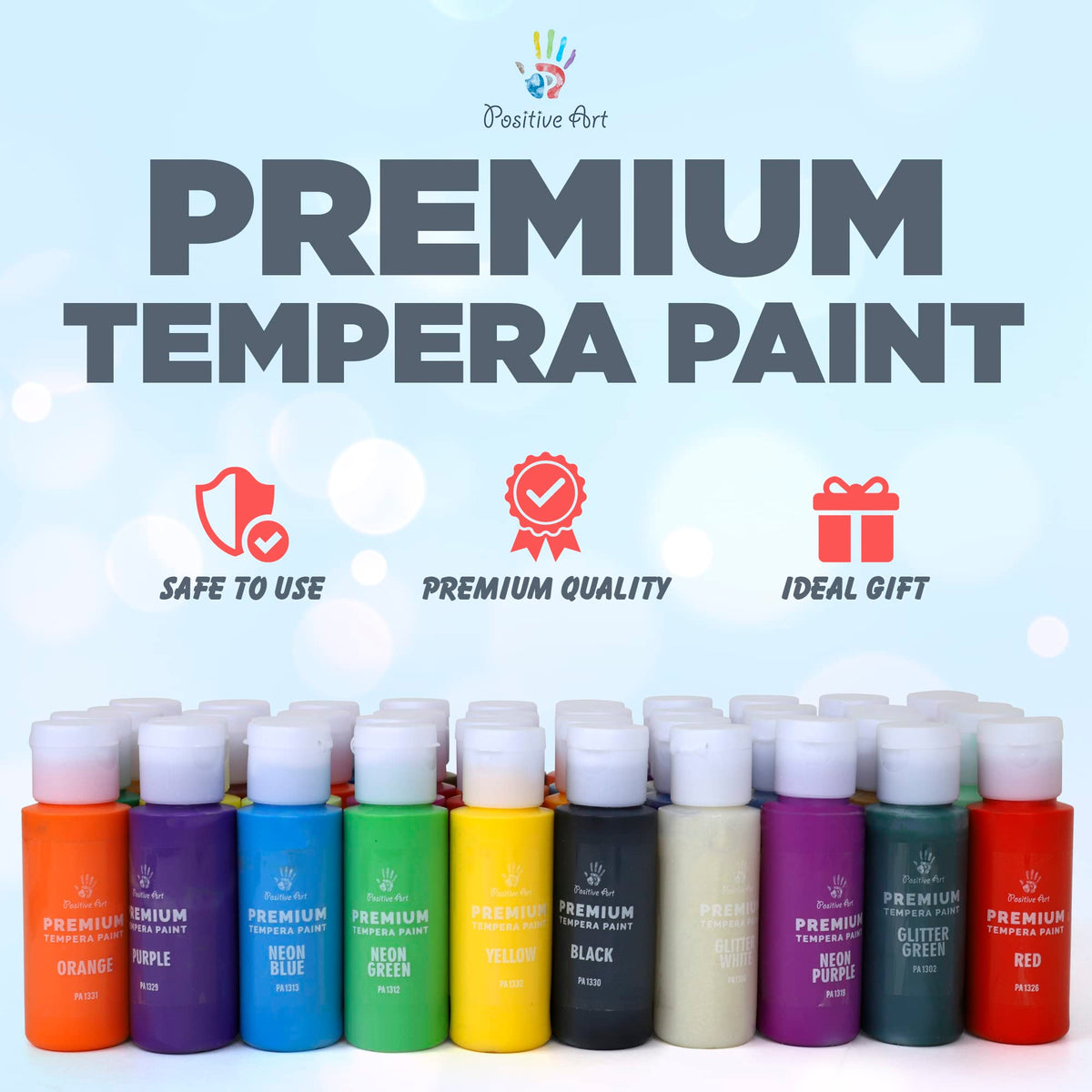 Positive Art tempera metallic colors add shimmer to crafts.