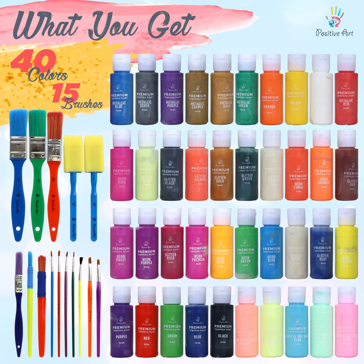 Positive Art neon tempera colors brighten posters and artwork.