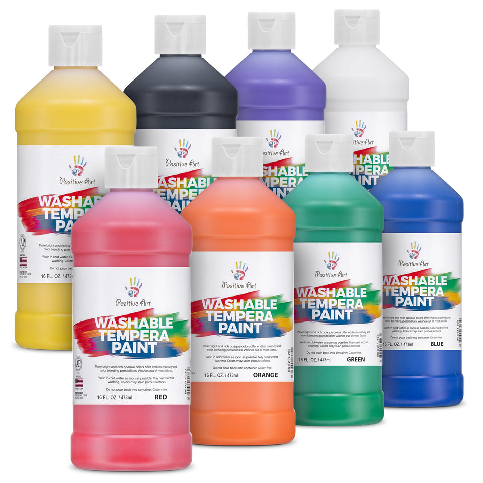 Positive Art 8-color washable paint pack bottles for classroom art