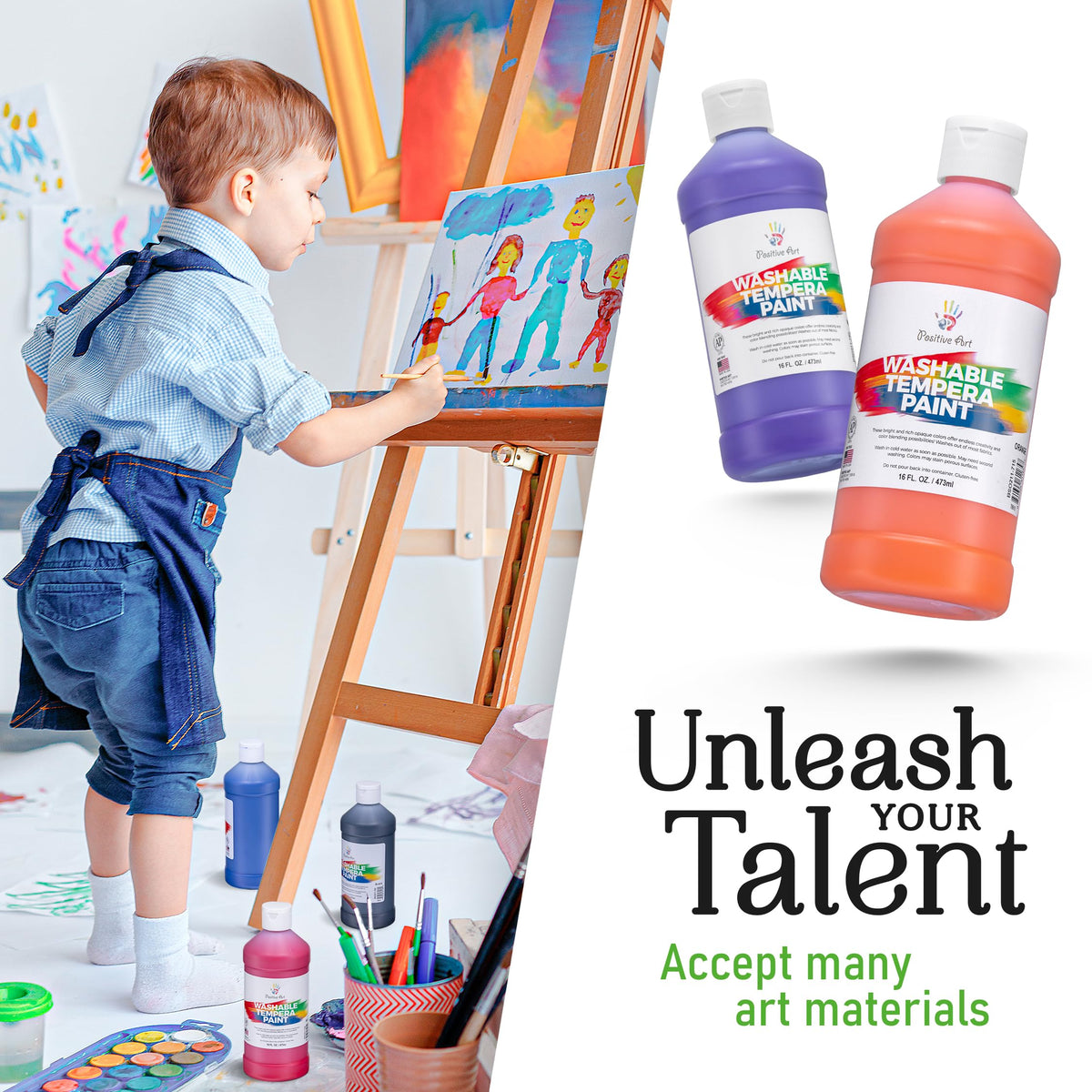 Positive Art green bottle with smooth coverage for finger paints
