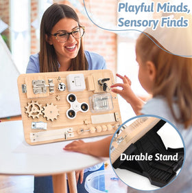 Potatomato Busy Board safe non-toxic wood promotes confident, playtime exploration