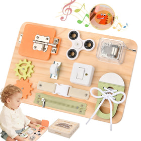 Potatomato Montessori Busy Board for toddlers with varied textures to boost fine motor skills