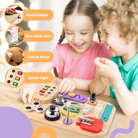 Potatomato toddler practicing fine motor skills with the busy board