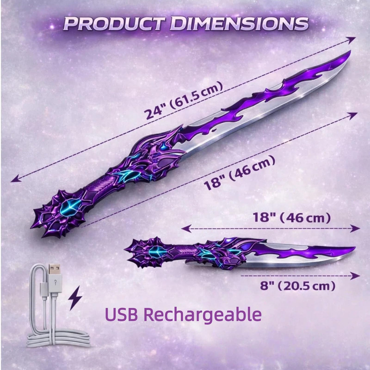 PotBrti light-up sword with 7 color modes for day and night scenes.