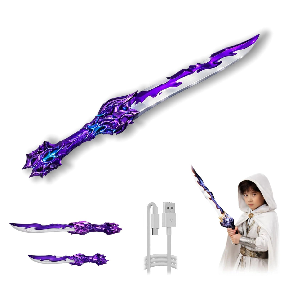 PotBrti light-up sword folded form for compact storage and quick pretend play.