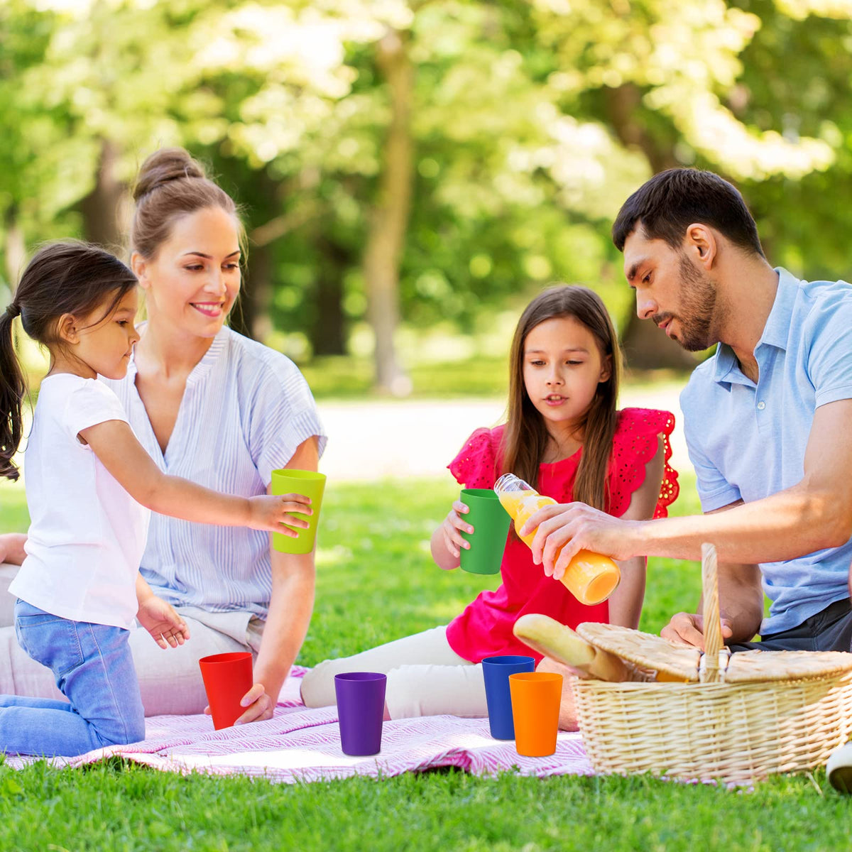 Potchen kids cups color-coded for easy drink organization at gatherings.