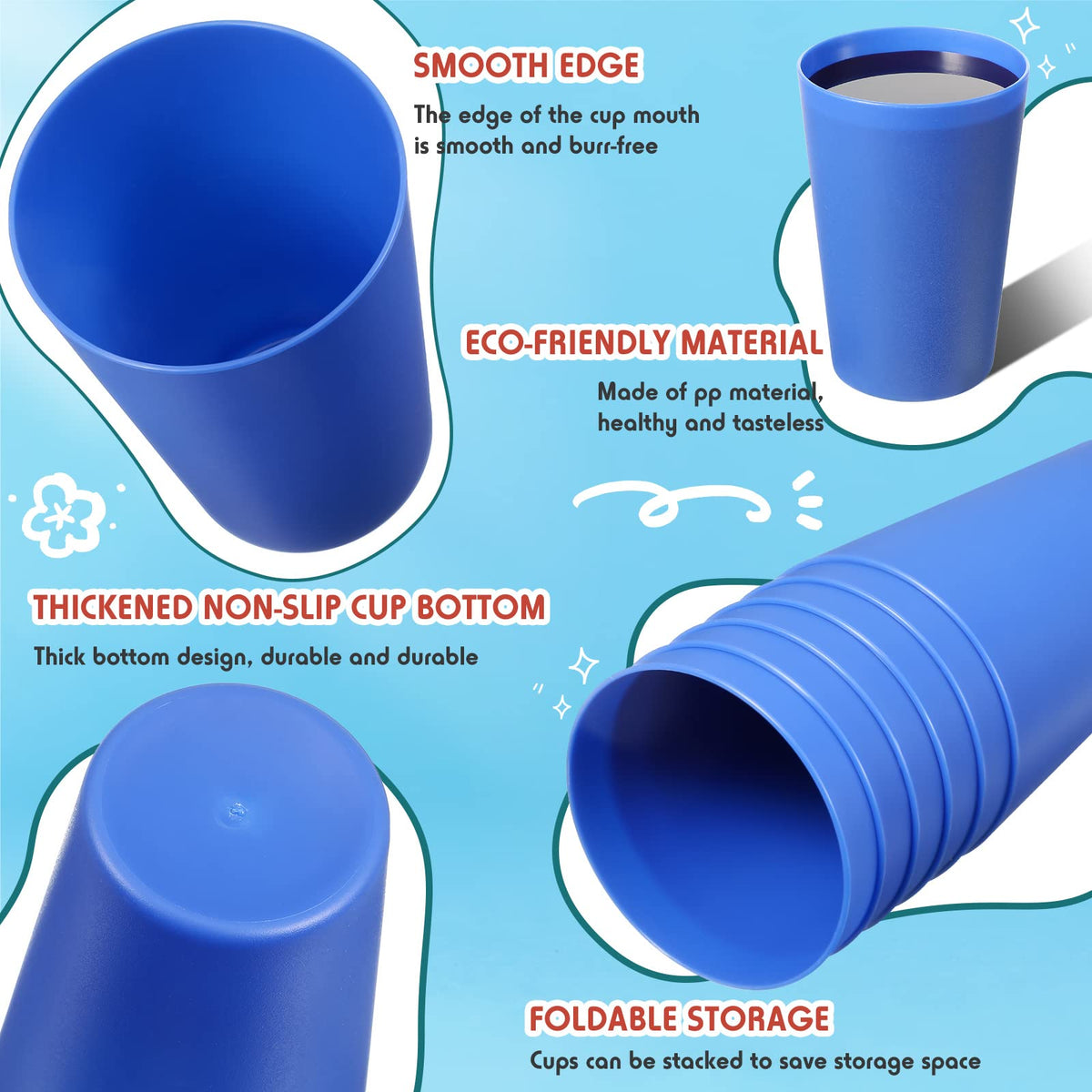 Potchen stackable plastic tumblers neatly organized for easy transport.