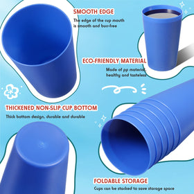 Potchen stackable plastic tumblers neatly organized for easy transport.
