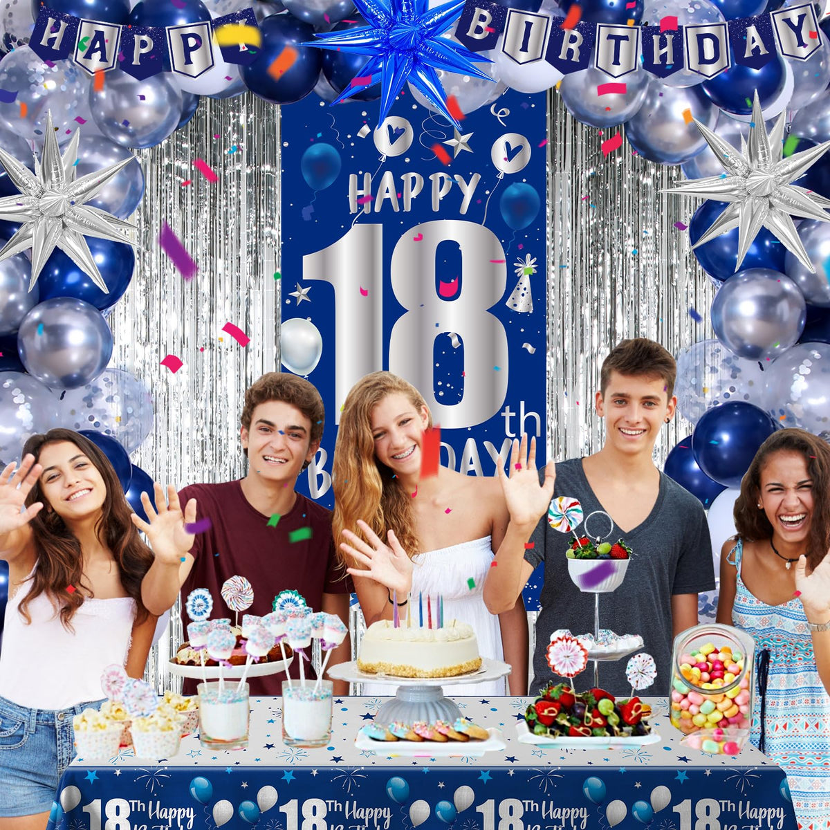 Pounira 18th birthday banner creates a bold backdrop for celebrations.