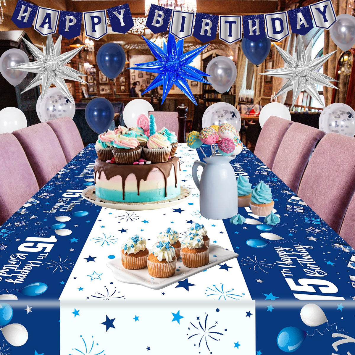 Pounira 60pcs blue silver latex balloons bring vibrant color.