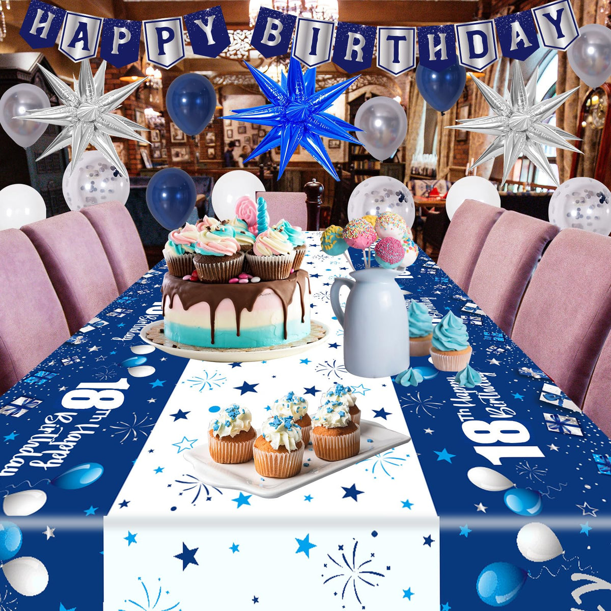 Pounira blue silver latex balloons are sturdy and vibrant for settings.