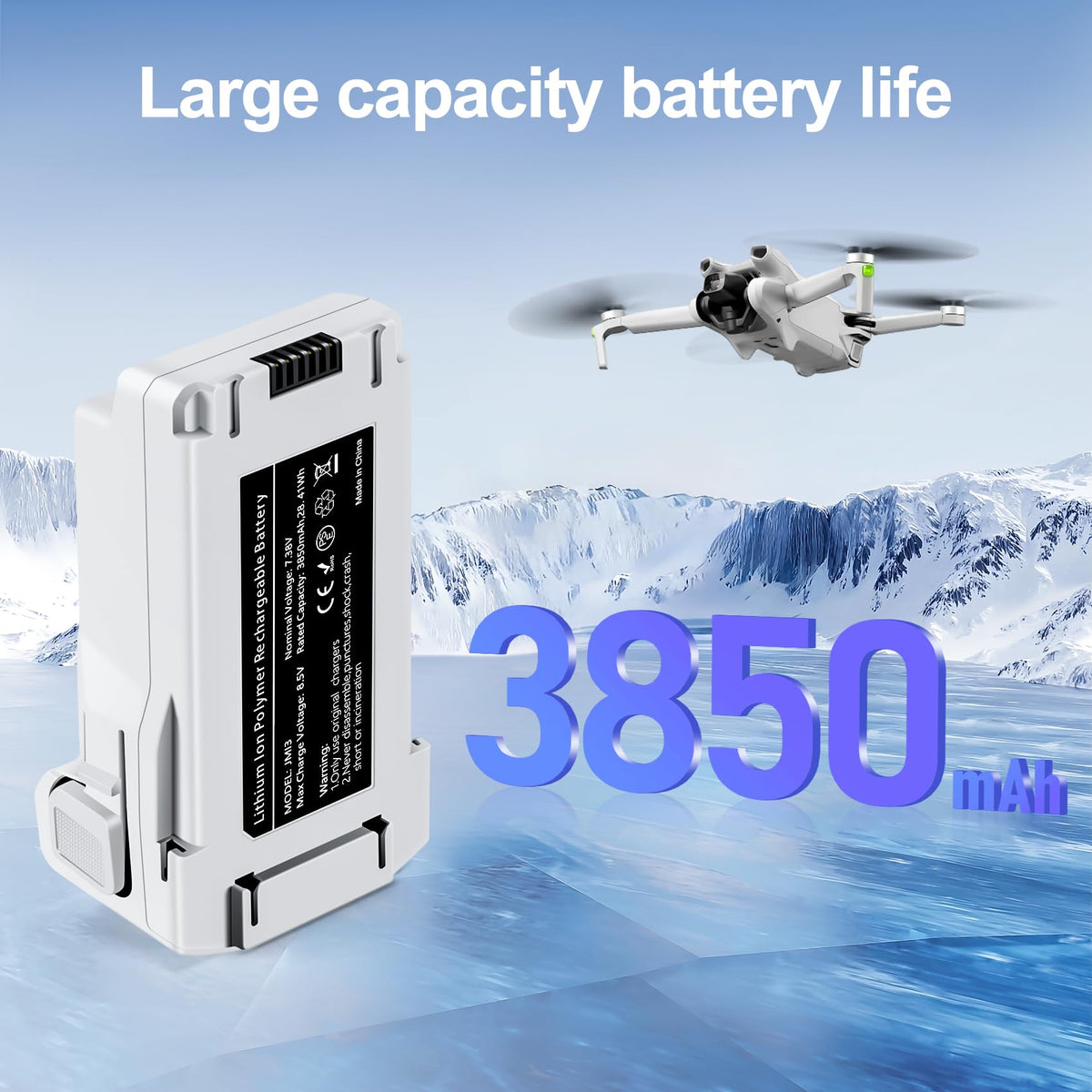 PoweLyt Mini 4 Pro battery top label highlighting durability and endurance.