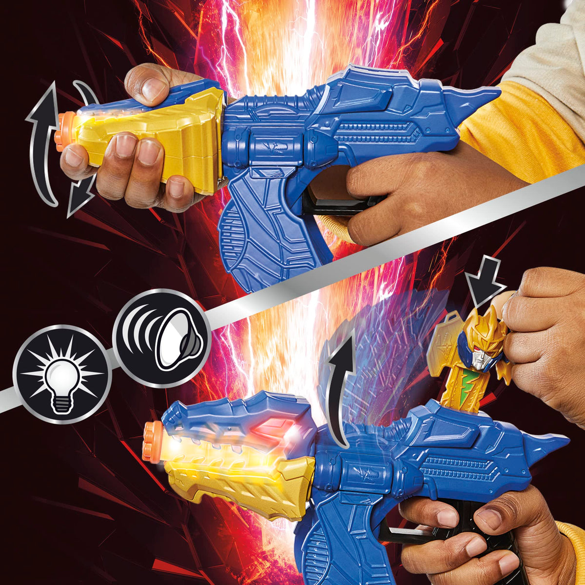 Power Rangers Gold Fury Blaster lights and sounds enhance pretend battles.