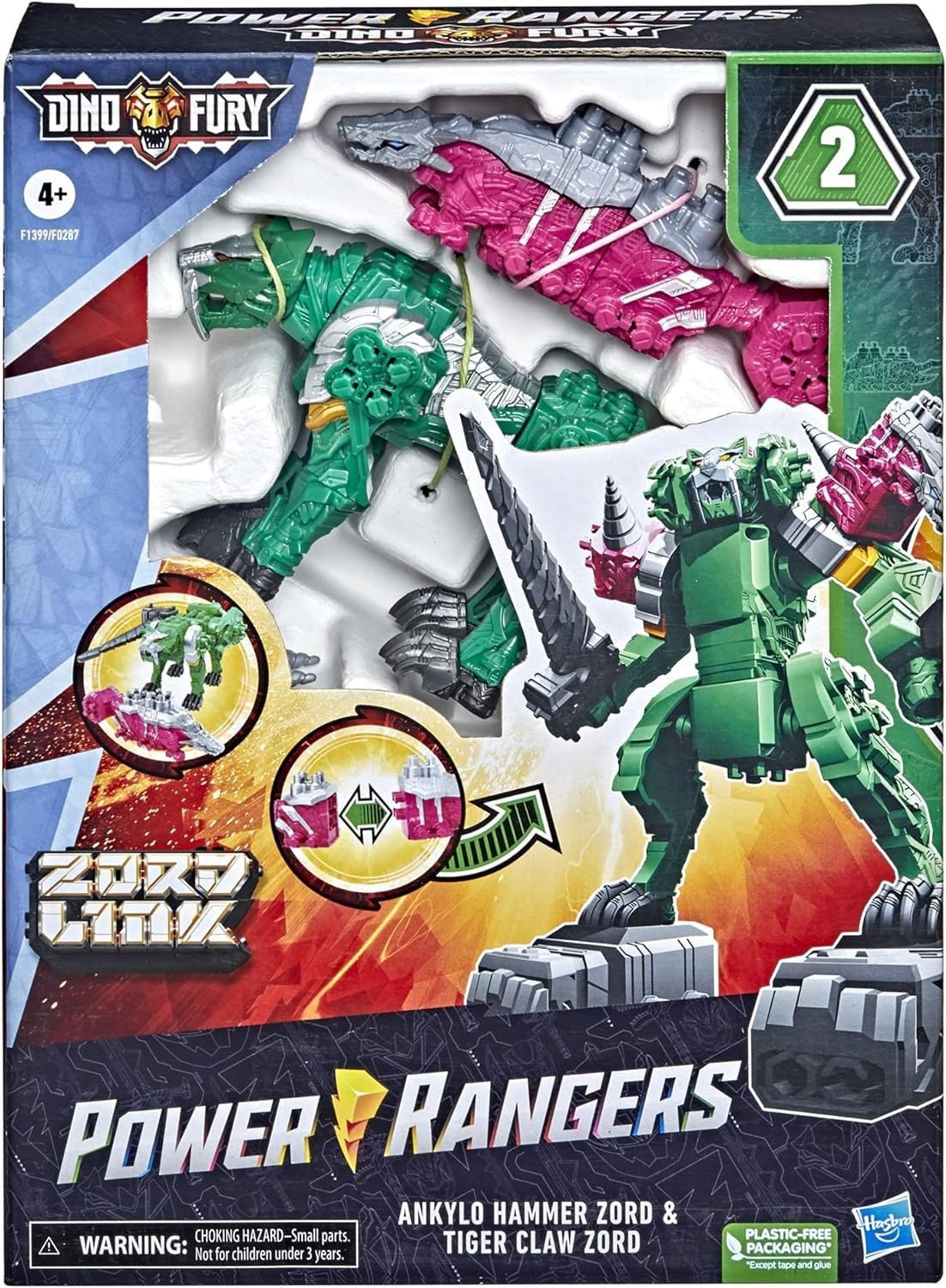 Power Rangers Dino Fury Green Tiger Claw Zord in action pose