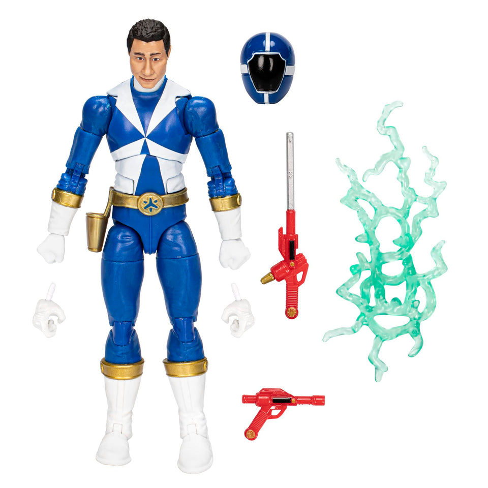 Power Rangers Lightning Collection Blue Ranger figure front view highlighting premium paint and display-ready poseability.