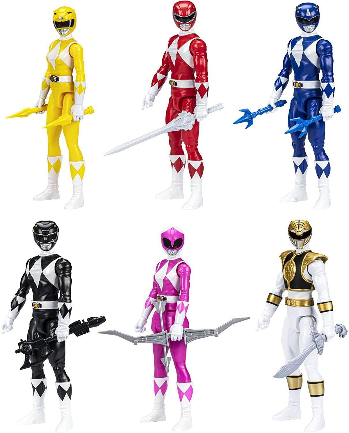 Power Rangers Mighty Morphin White Ranger figure with armor and weapons for dramatic scenes.
