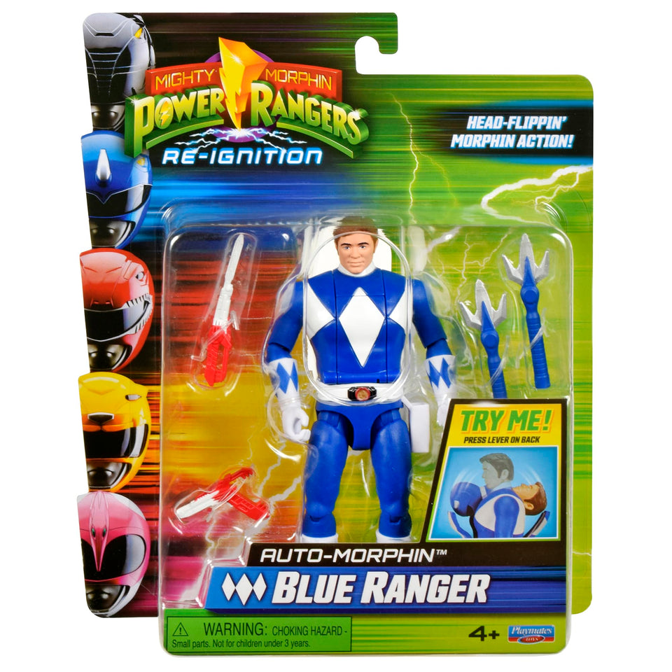 Power Rangers Re-Ignition Blue Ranger 6-inch figure in morphing pose for action play.
