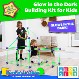 Glow rods and spheres in action for glow-in-the-dark fort creation by Power Your Fun.