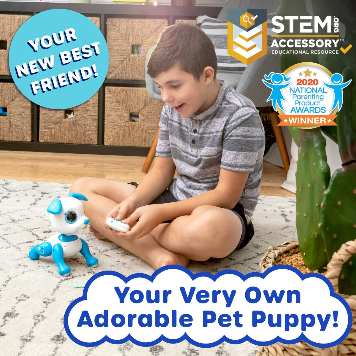 Power Your Fun Robo Pets blue dog using gesture mode for hands-free control