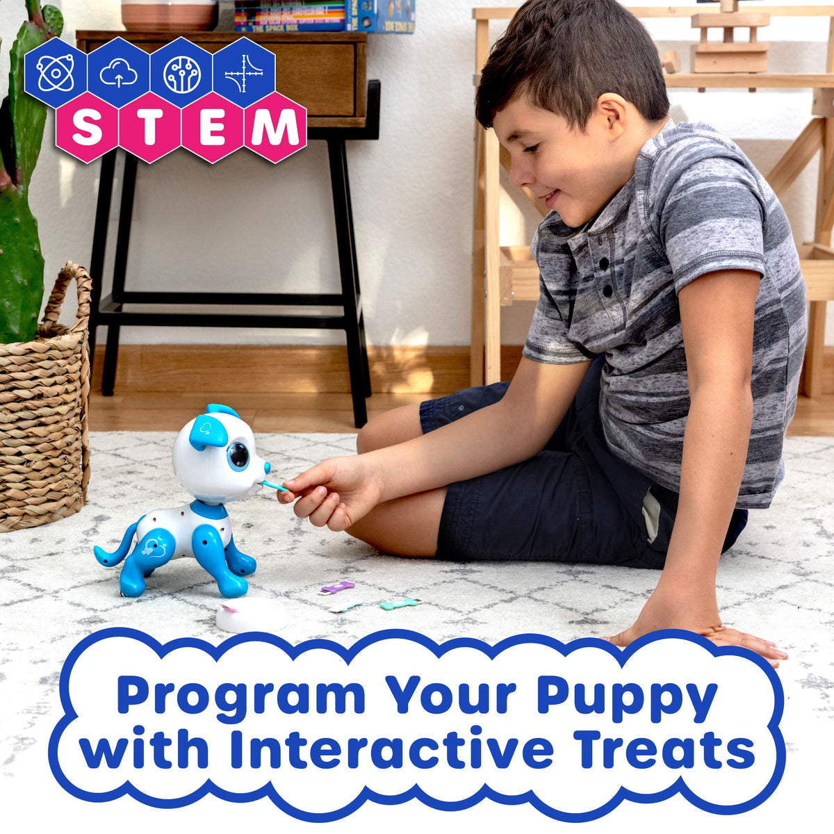 Power Your Fun Robo Pets blue dog with LED eyes lighting up during play