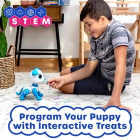 Power Your Fun Robo Pets blue dog with LED eyes lighting up during play