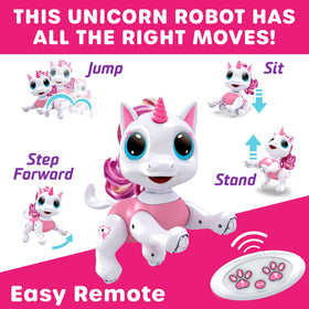 Power Your Fun Robo Pets Unicorn pink-adventure-mode showcases autonomous roaming and safe room exploration.