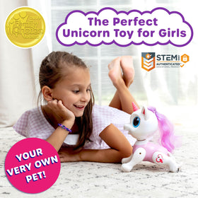 Power Your Fun Robo Pets Unicorn pink-gesture-mode demonstrates hands-free interaction and training potential.