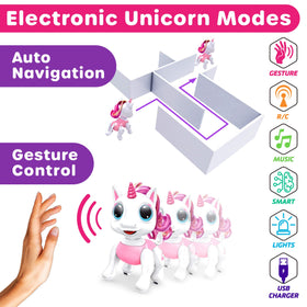 Power Your Fun Robo Pets Unicorn pink-rechargeable-battery highlights long play between charges.