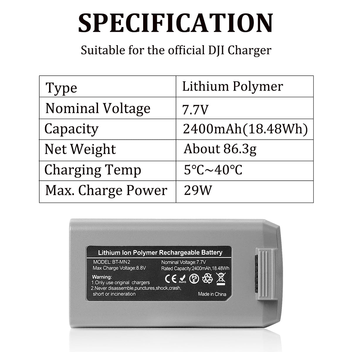 POWERION battery – DJI Mini 4K compatible, easy replacement.