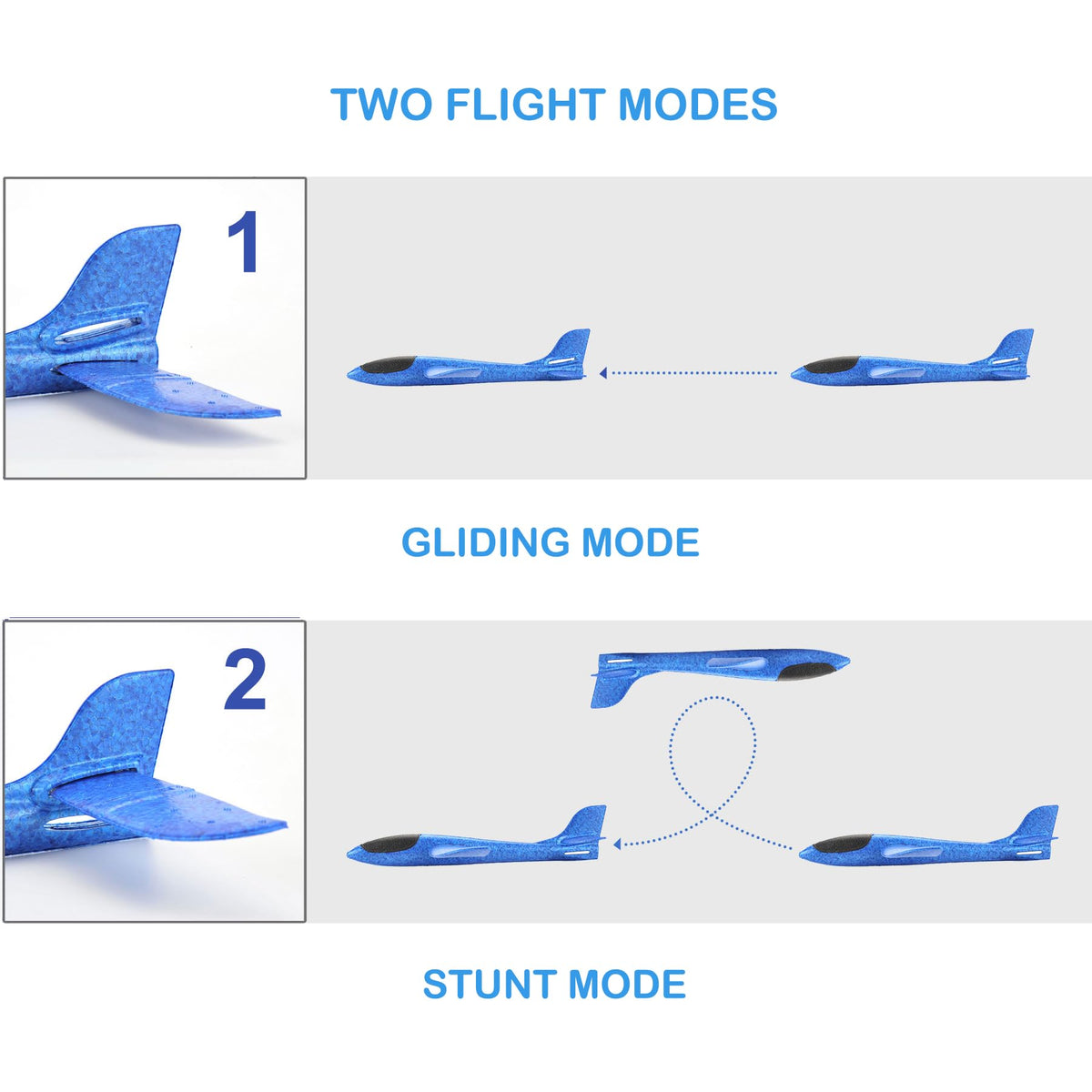 PowerTRC foam airplanes in reversal mode perform loops and quick turns.