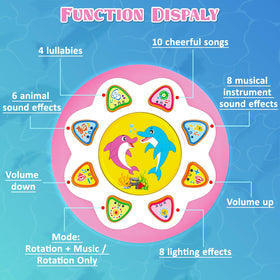 Poycuna musical toy with press button for music and lights encourages baby to reach and grasp.