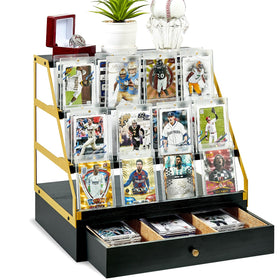 Poyilooo 3-tier display visual focus: 20-card showcase with built-in storage.