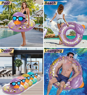 POZA duck pool float with sunglasses ready for pool lounging