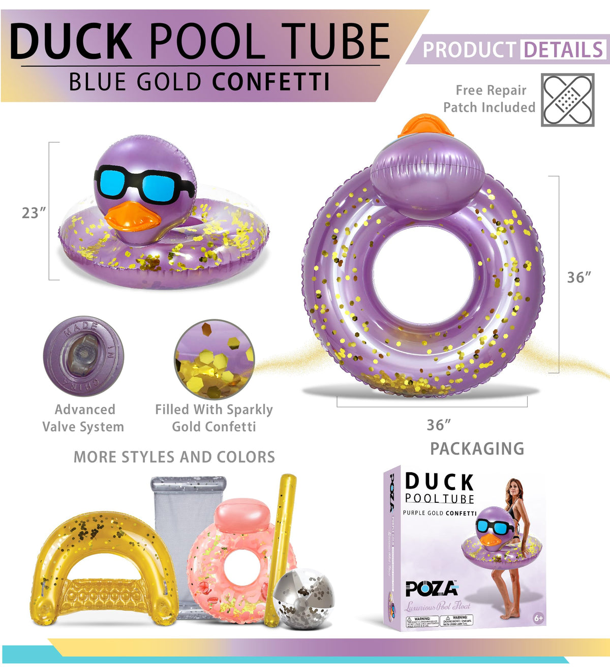POZA gold confetti duck float shows festive water fun