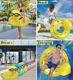 POZA yellow gold confetti duck float detail adds party vibes.