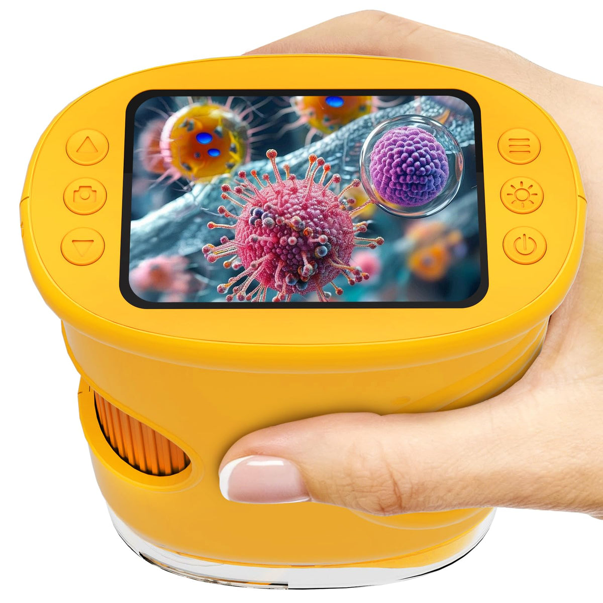 Pozifu 1000X handheld microscope display shows magnified samples for kids' exploration.